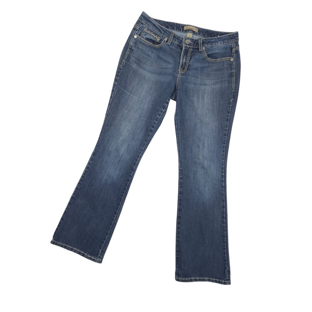 Nine West Vintage America Collection Bootcut Med Wash Gold Stitch Jeans SZ 29 - Picture 2 of 14